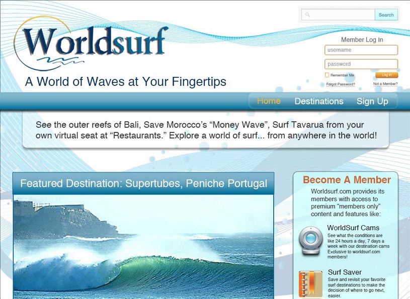 Worldsurf PSD website mock-up/Full Sail project - Wise Choice Marketing Solutions